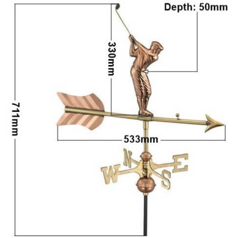 Copper golfer weathervane measurements