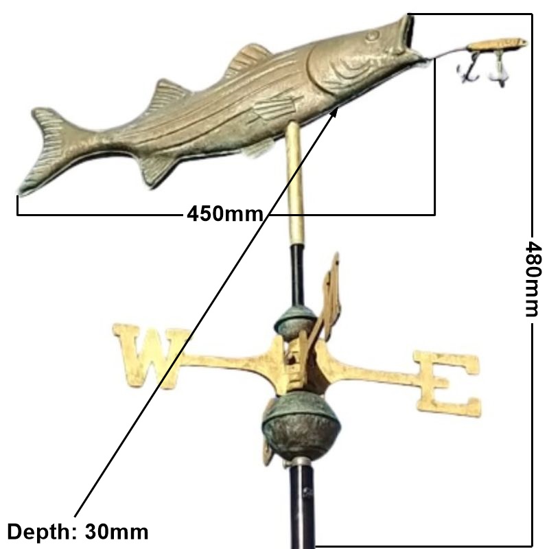 Copper fish and lure weathervane measurements