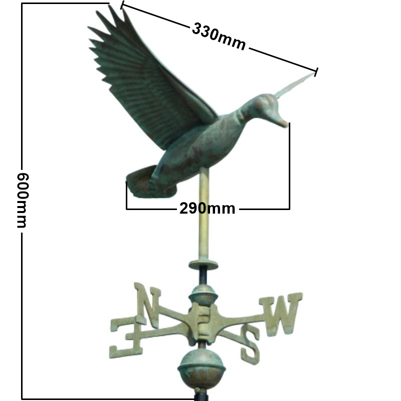 Copper flying duck weathervane measurements