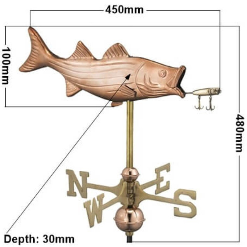Copper fish and lure weathervane measurements