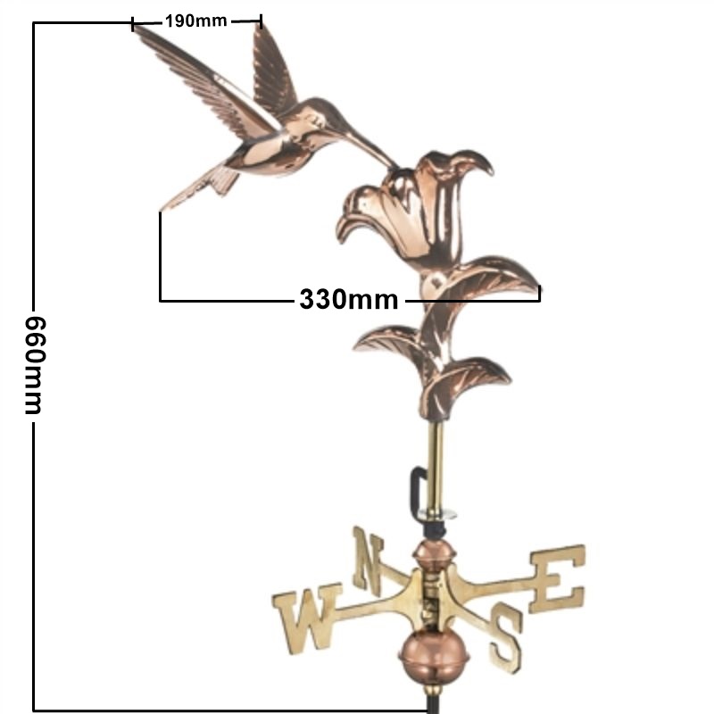 Copper humming bird weathervane measurements