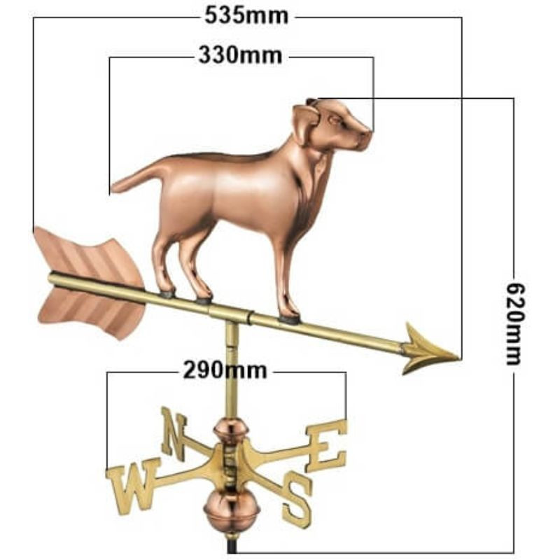 Copper labrador weathervane measurements
