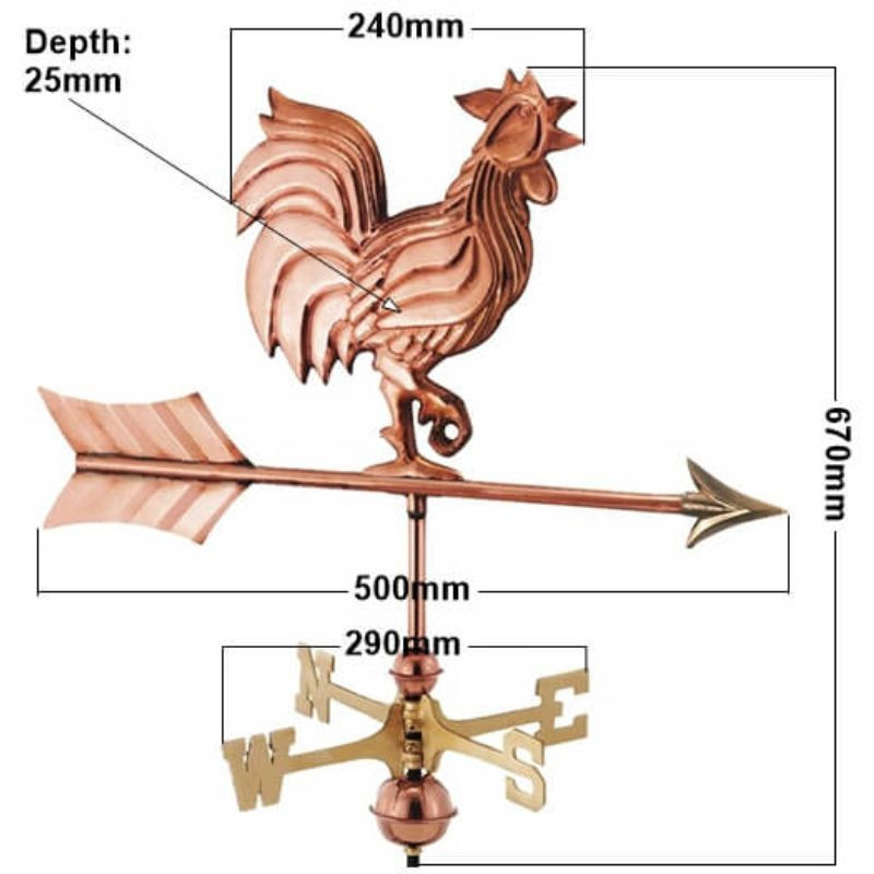 Copper rooster weathervane measurements