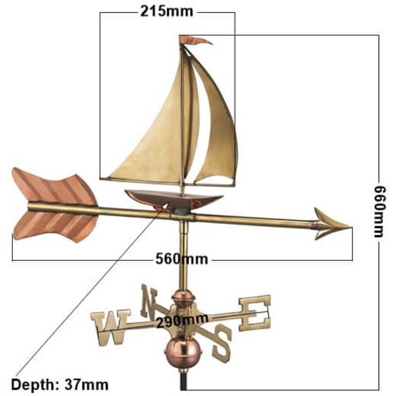 Copper sail boat weathervane measurements