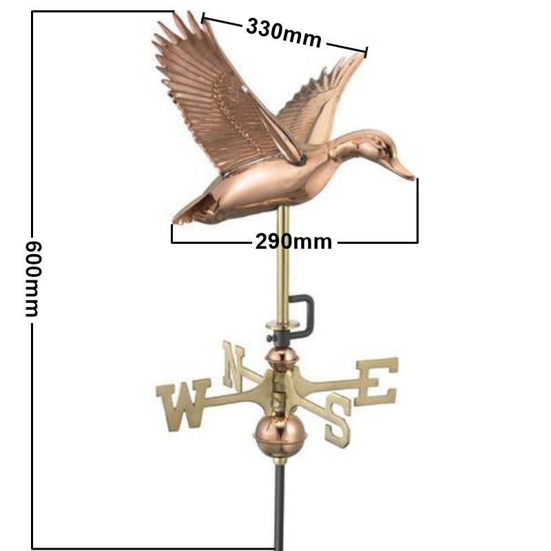 Copper flying duck weathervane measurements