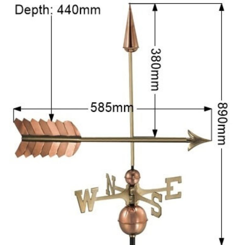 Copper arrow weathervane (Large) measurements