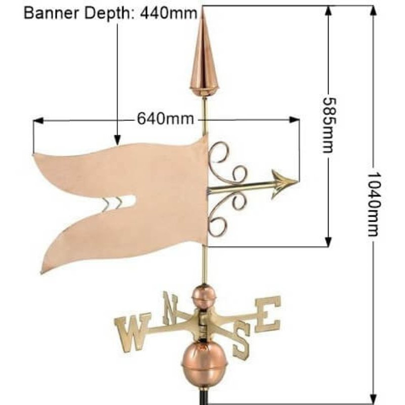 Copper banner weathervane (Large) measurements