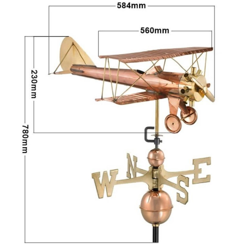 Copper biplane weathervane (Large) measurements