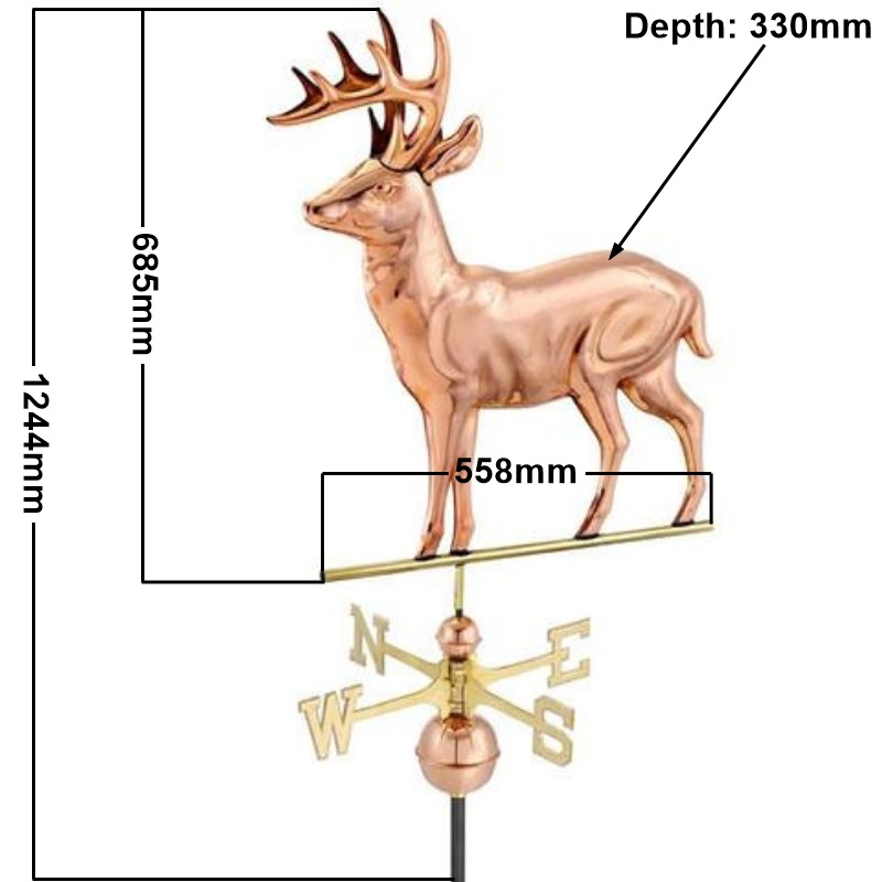 Copper deer weathervane (Large) measurements