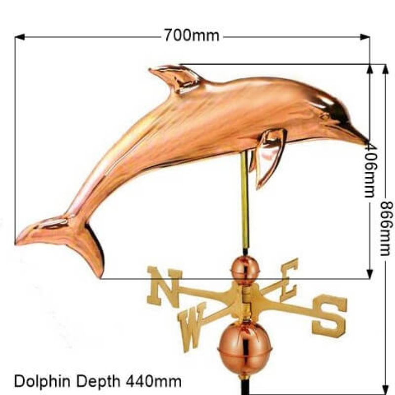 Copper dolphin weathervane (Large) measurements