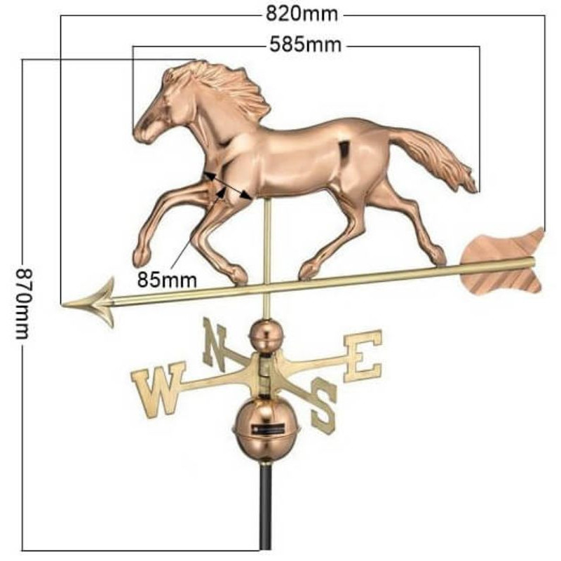Copper running horse weathervane (Large) measurements