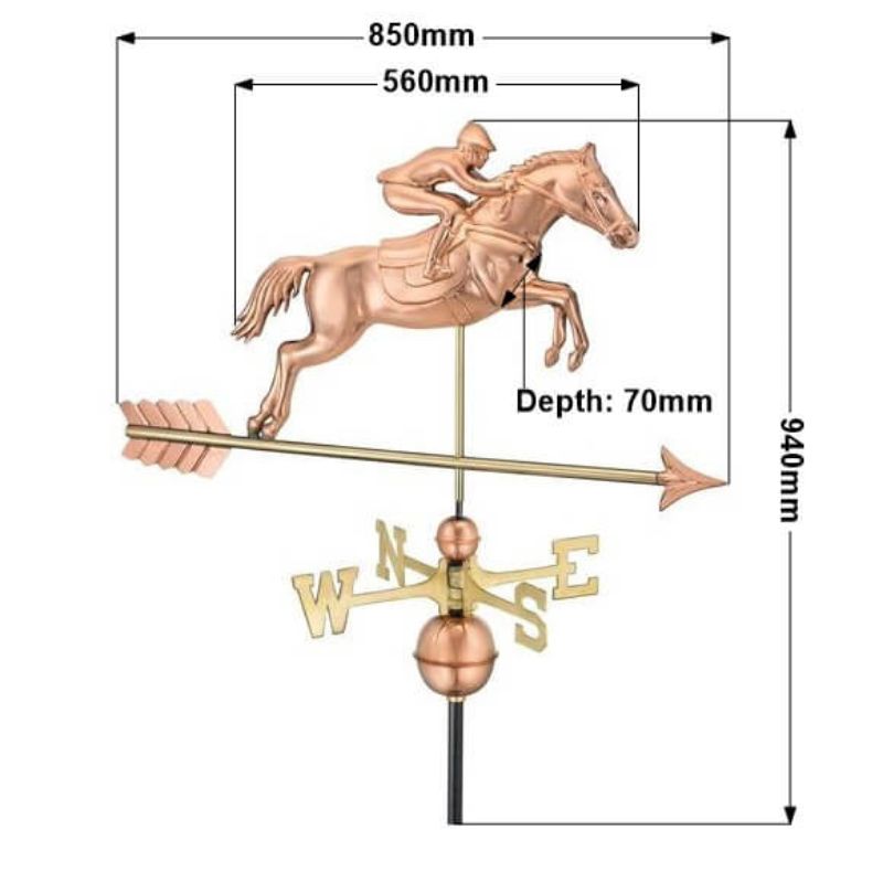 Copper jumping horse weathervane (Large) measurements