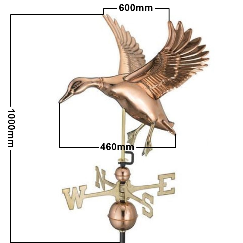 Copper landing duck weathervane (Large) measurements