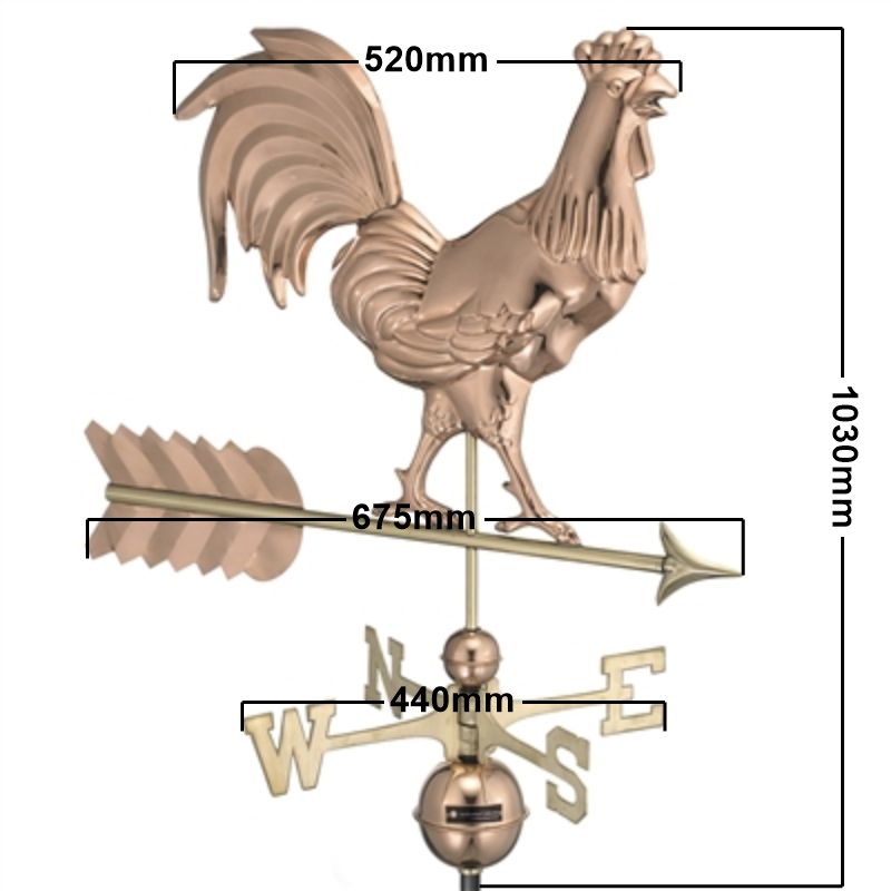 Copper rooster weathervane (Large) measurements