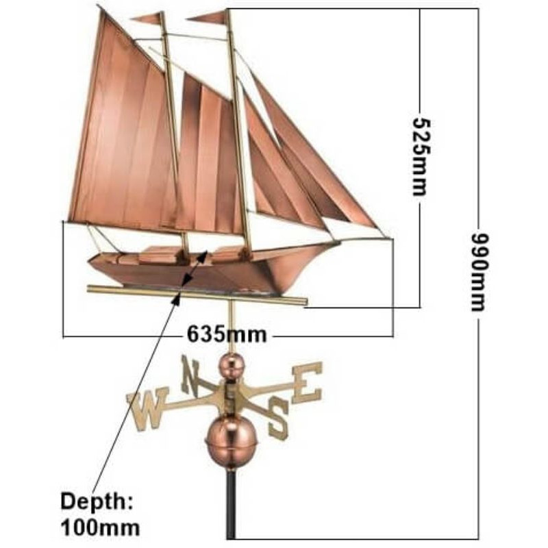 Copper schooner weathervane (Large) measurements
