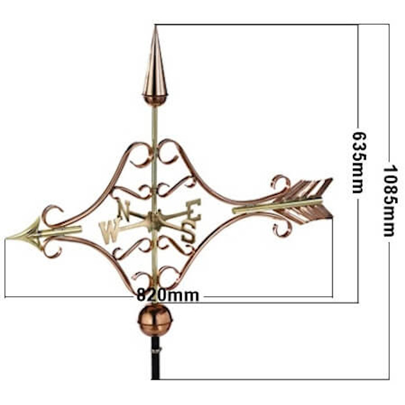 Copper victorian arrow weathervane (Large) measurements