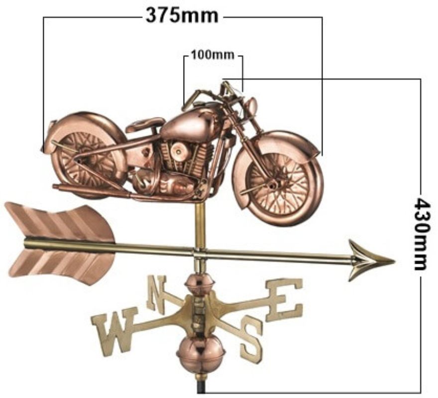 Copper motorcycle weathevane measurements