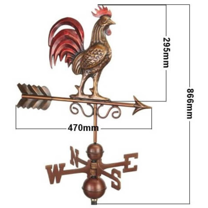 Copper red rooster weathervane (Large) measurements