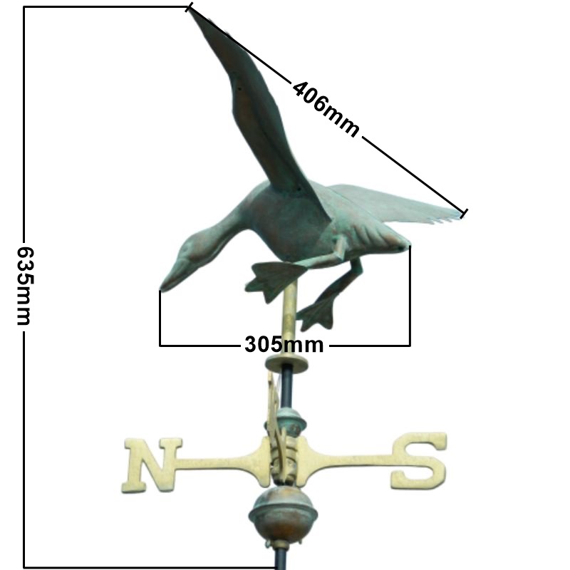 Copper landing duck weathervane measurements