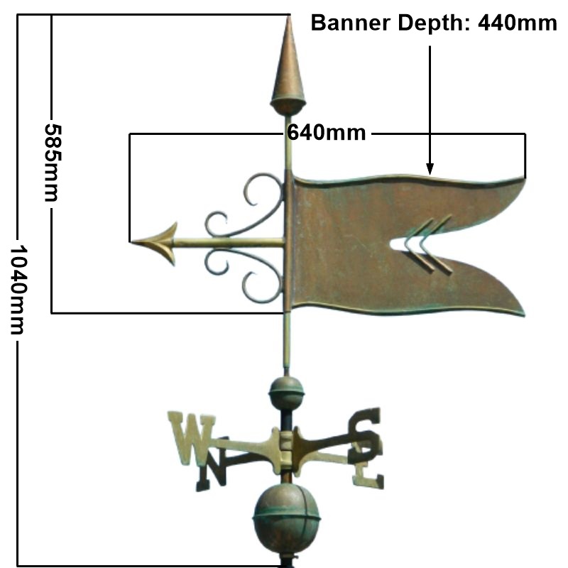 Copper banner weathervane (Large) measurements