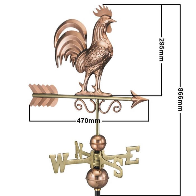 Copper bantam rooster weathervane (Large) measurements