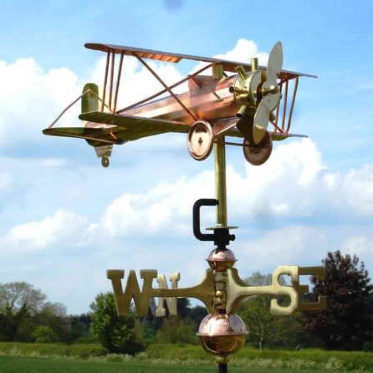 Copper biplane weathervane