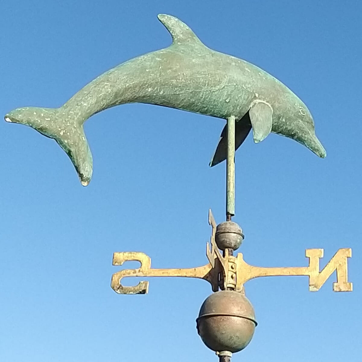 Bottlenose dolphin large copper weathervane