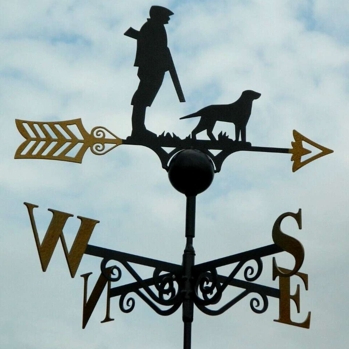 hunting gun down weathervane gold letters