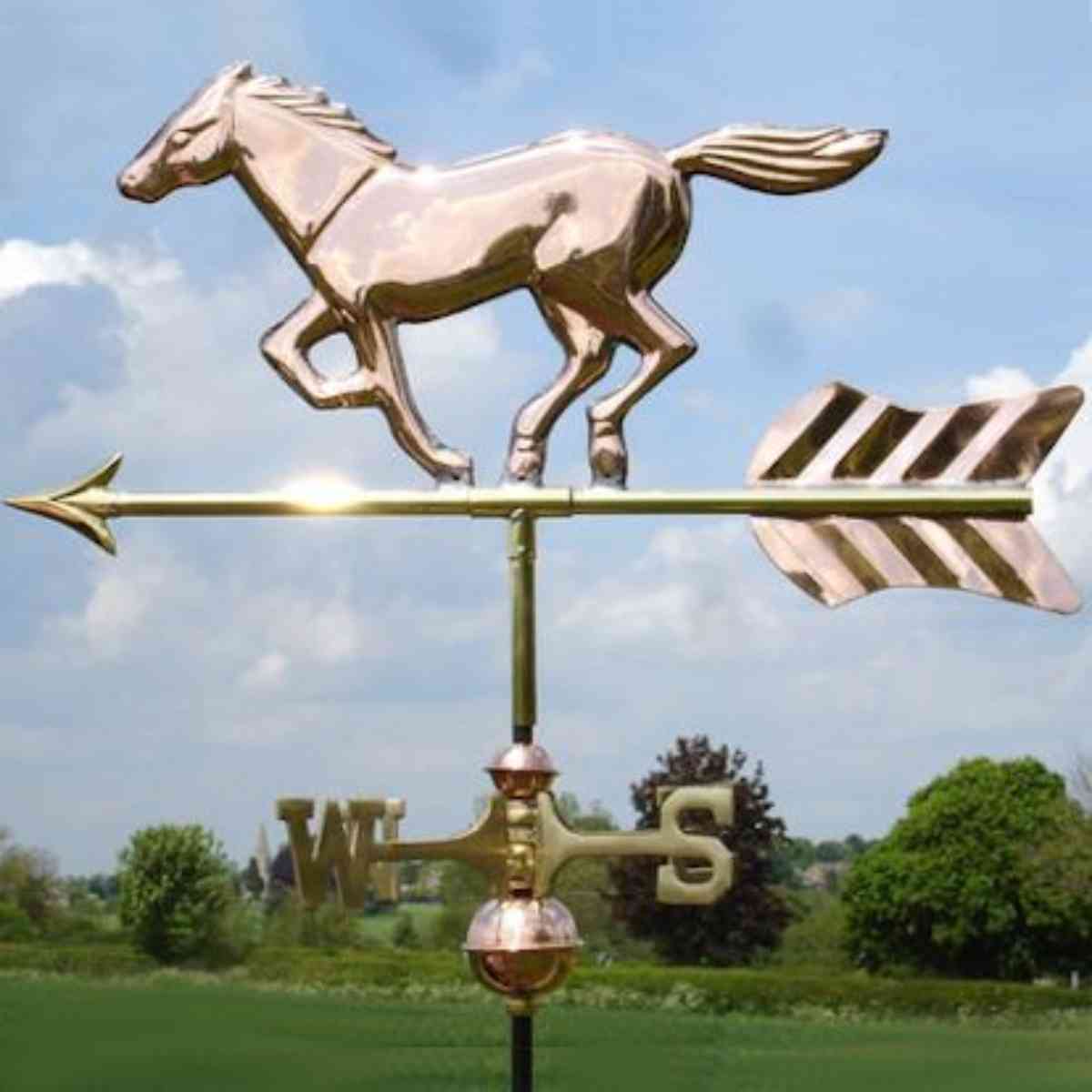 Polished copper horse weathervane