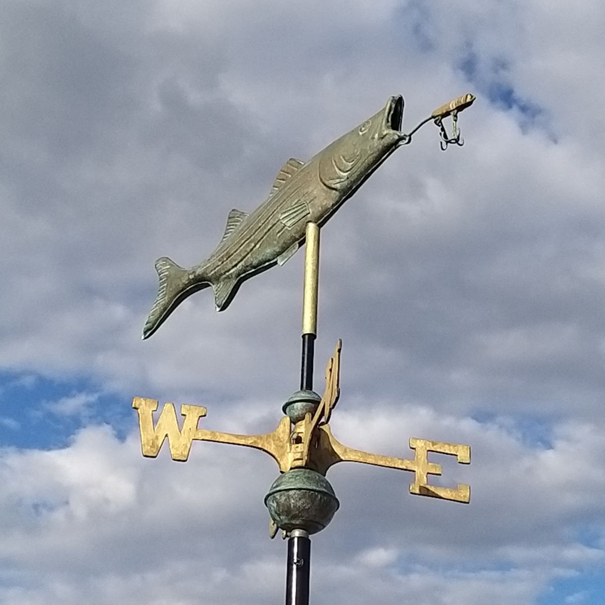 Aged Copper Cottage Fish and Lure Verdigris Weathervane